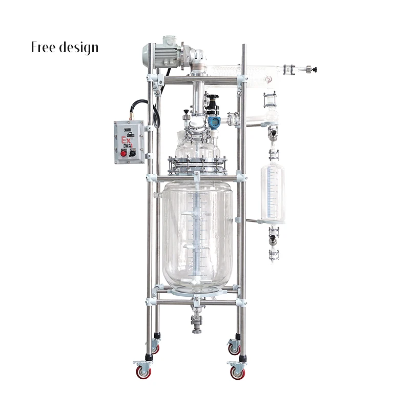 100L 150L 200L Cylindrical Big Jacketed Automatic Reaction Kettle Lab Glass Reactor with PTFE Valve High Safety