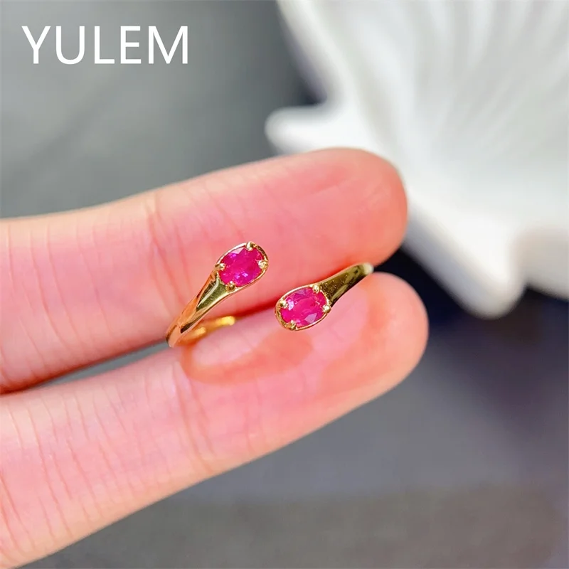 YULEM 3x4mm Natural Ruby Silver 925 Ring for Women Daily Wear Elegant Ruby Silver Ring