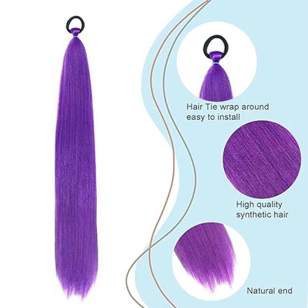 Kpop Demn هنتر لوازم الحفلات رومي تأثيري تجديل ذيل حصان وصلات شعر الاصطناعية 2 قطعة ذيل حصان مستقيم للنساء #3