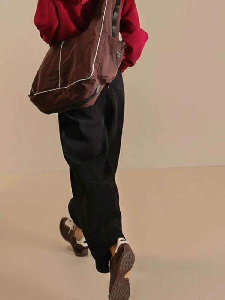 Herbst und Winter Cord Hosen Samt Verdickte Gerade Breite Bein Hosen Frauen Casual Elastizität Hohe Taille Neun Viertel Hosen