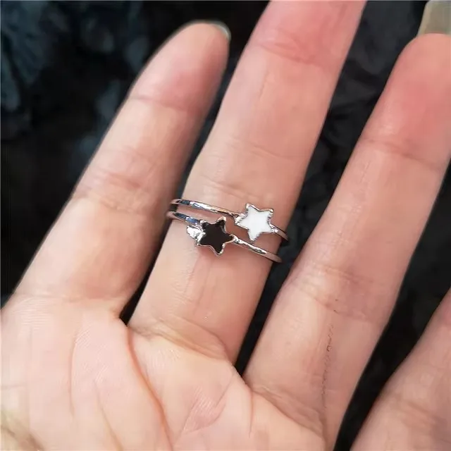 Punk Harajuku Goth Thorns Black Silver Color Irregular Heart Cross Open Ring For Women Men Lover Vintage 90s Y2K Grunge Jewely
