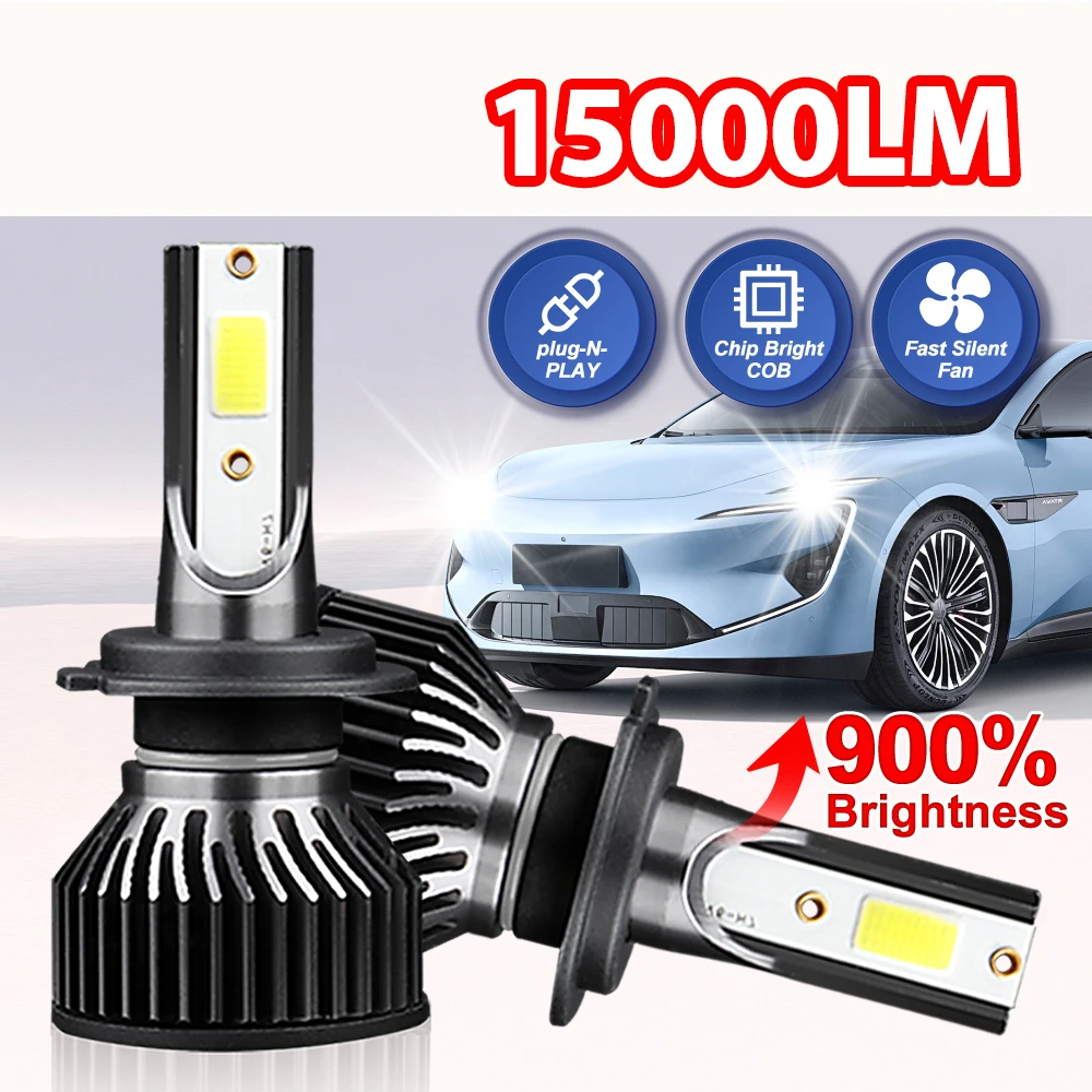 Mini-Autoscheinwerfer H7 LED-Leuchtmittel 15000LM Turbo DC12V COB Upgrade CHIPS Interner Antriebsscheinwerfer