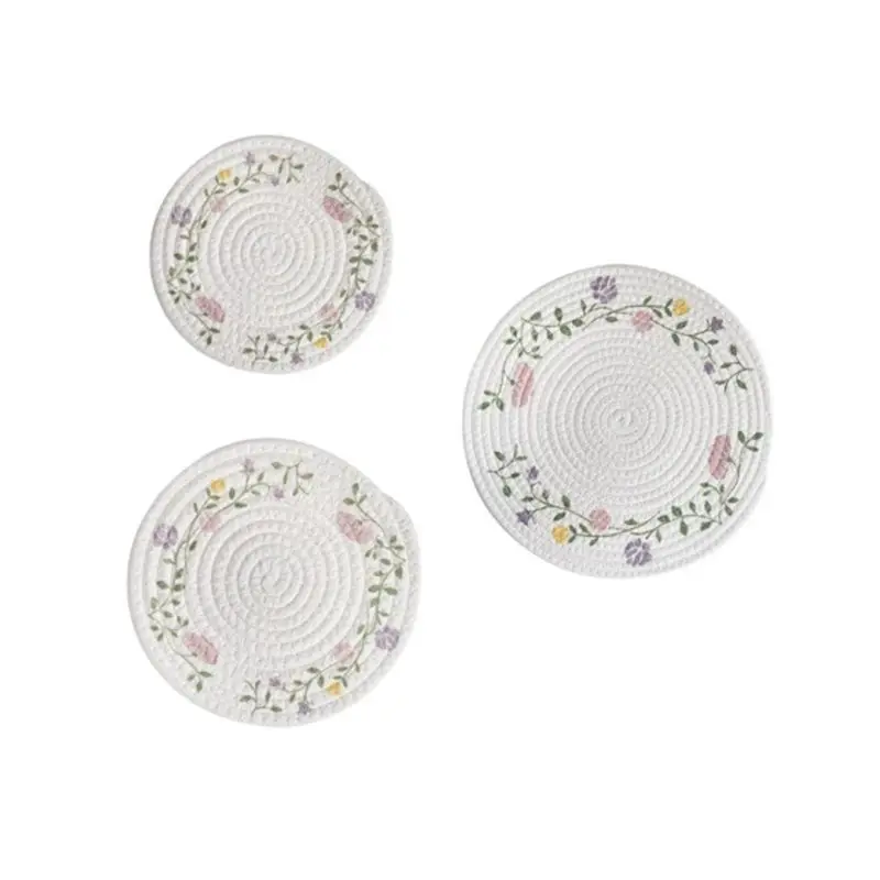 

ABKS-Round Table Mat Woven Placemats Anti Slip Dining Table Mats Non-Slip Tableware Bowl Pads Kitchen Drink Cup Coasters Durable