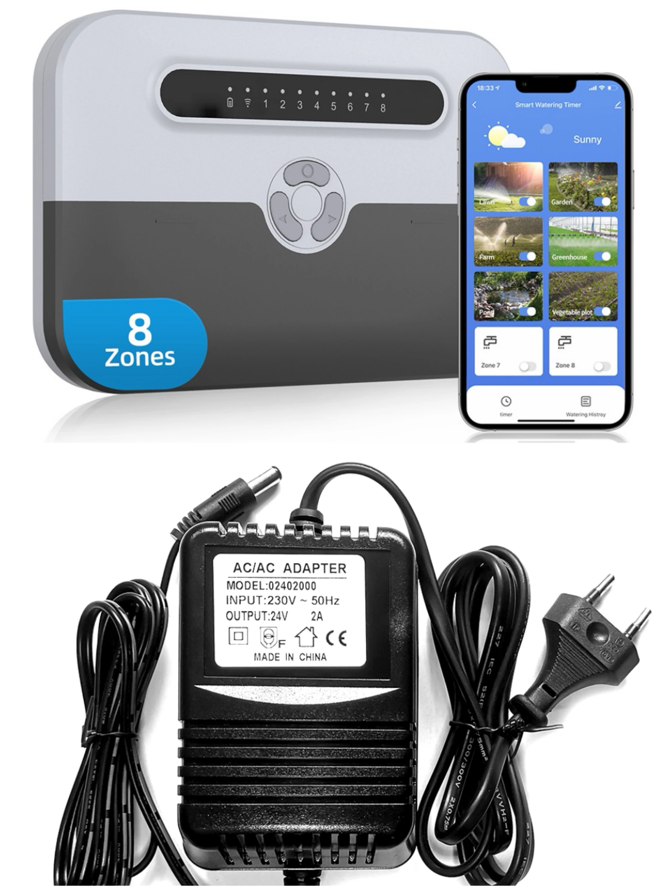 

Умный контроллер ирригации PowXla WiFi, 4 зоны, 8 зон, таймер воды, совместимый с Alexa, работает с приложением Smart Life