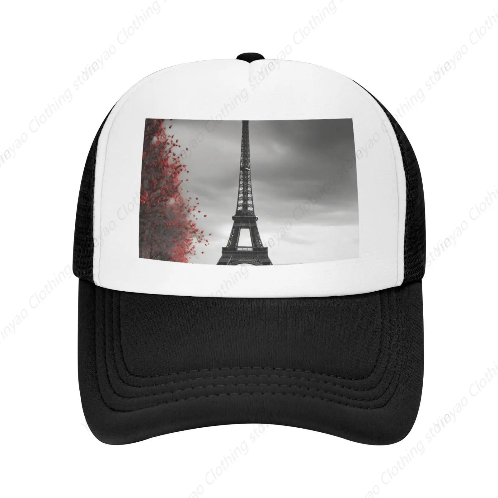 Gray Paris Eiffel Tower Printed Truck Hat Outdoor Souvenir Gift Baseball Cap Breathable Mesh Snap On Dad Hat