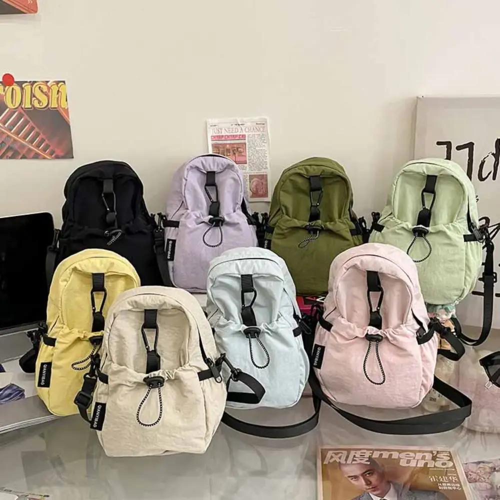 

Portable Sports Nylon Shoulder Bag Solid Color Casual Drawstring Crossbody Bag Korean Style Coin Pouch Mobile Phone Pack Unisex