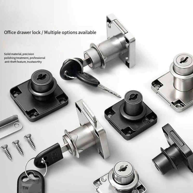 Cabinet Drawer Lock Zinc Alloy Cold-rolled Steel Anti-Theft Safety Lock with Key Home Office Furniture Cupboard Desk Drawer Lock