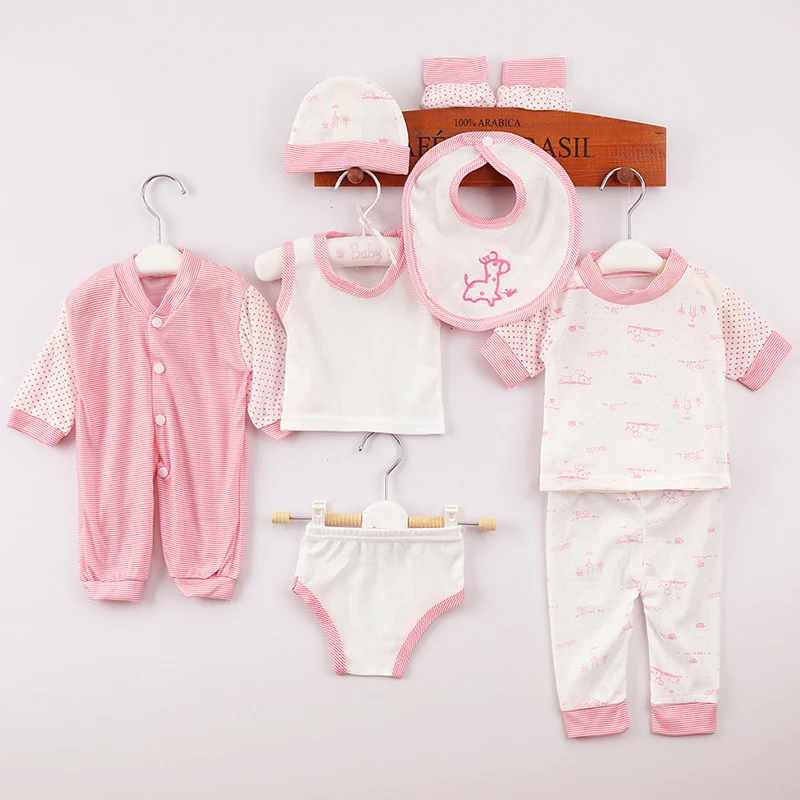 New In Spring Summer Newborn Girl Boy Clothes 0 To 3 Months Cartoon Cute Print Soft Tops Jumpsuit Baby Items 8Piece Sets BC300