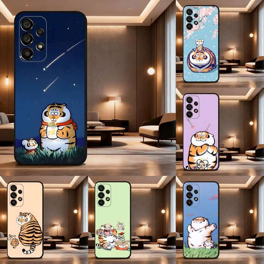 

Cartoon Fat Tiger Phone Case For Samsung Galaxy A73,31,32,72,41,53,52,71,22,5G,Note,J7,8,9 Soft Black Cover