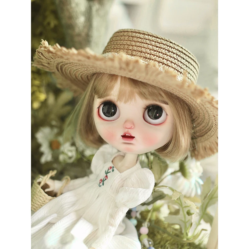 Handgemaakte blythe pop kleding zomer witte jurk sweet vierkante hals poff mouw lange jurk voor blyth licca ob24 pullip poppen geschenken