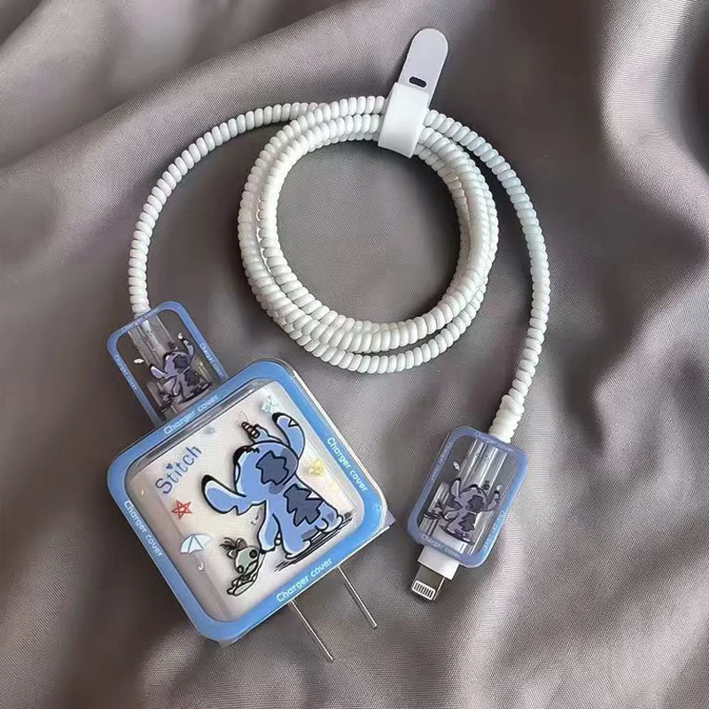 

Disney Stitch Scrump Iphone Charger Cable Transparent Protector Winder Kawaii Charging Head Data Line Usb Protection Wire 18 20w