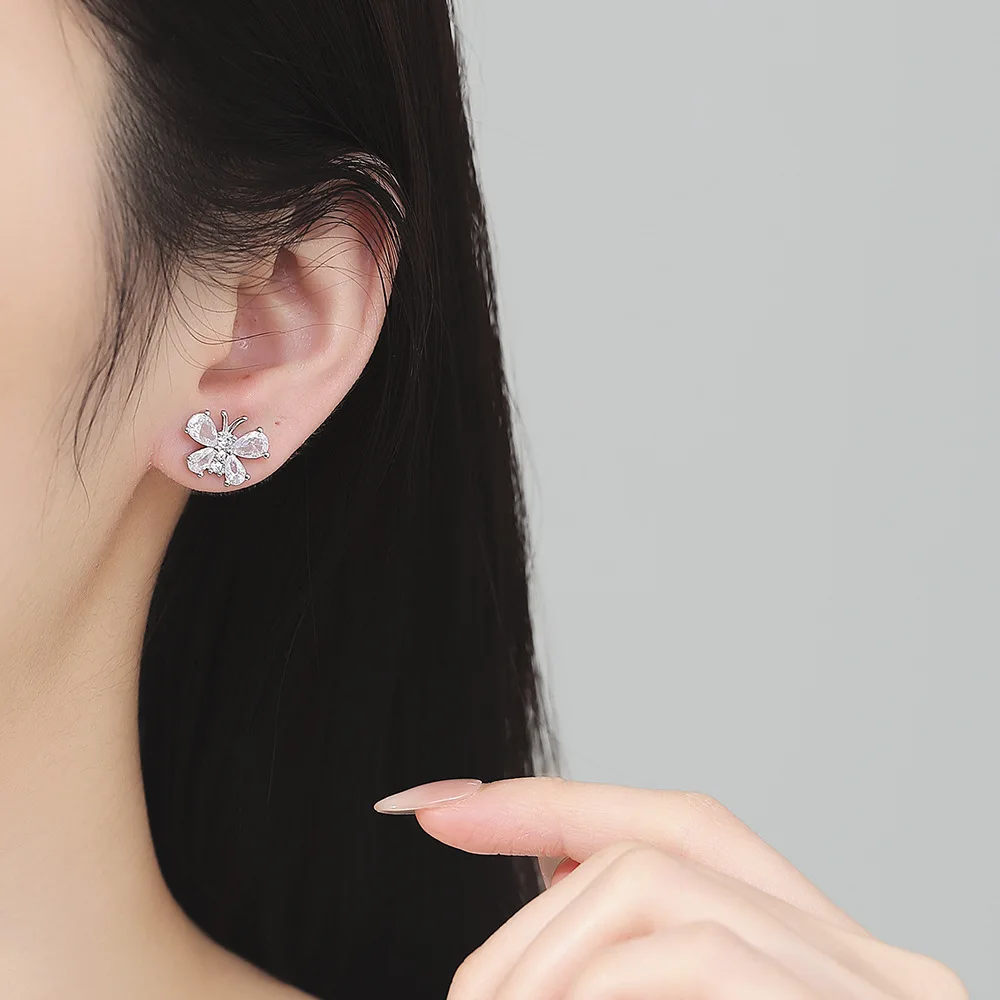 

925 Sterling Silver Butterfly Earrings for Women, Luxury Paved CZ Crystal Butterfly Earring, Cute Animal Jewelry Gift for Party