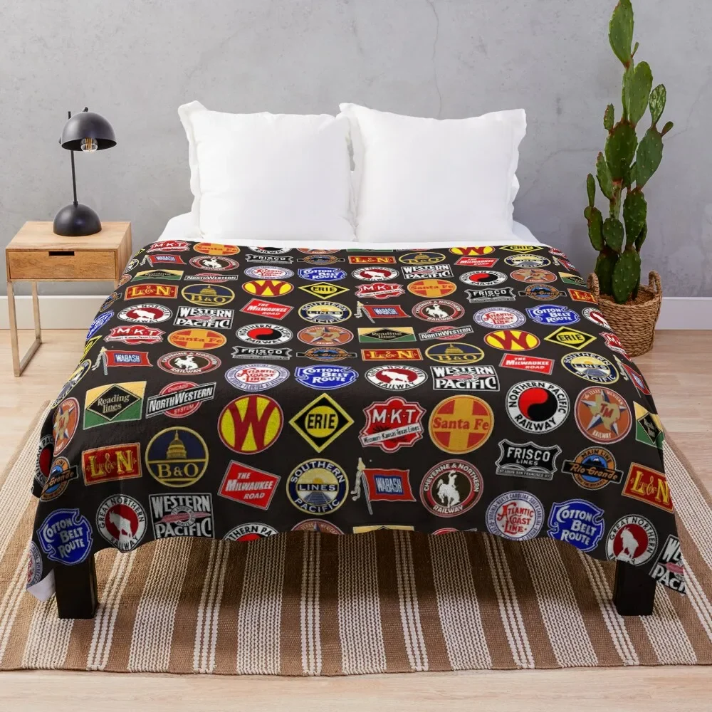 

Vintage defunct Railroad Railway logos - Trains hobby Throw Blanket Versatile Cozy Throw Blanket for All Occasions