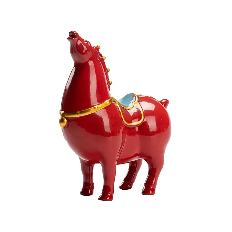 Red Porcelain Tang Horse Statue, Tea Pet, Lucky Horse, Animal Sculpture, Home Feng Shui Decoration, Living Room Ornaments, Gifts