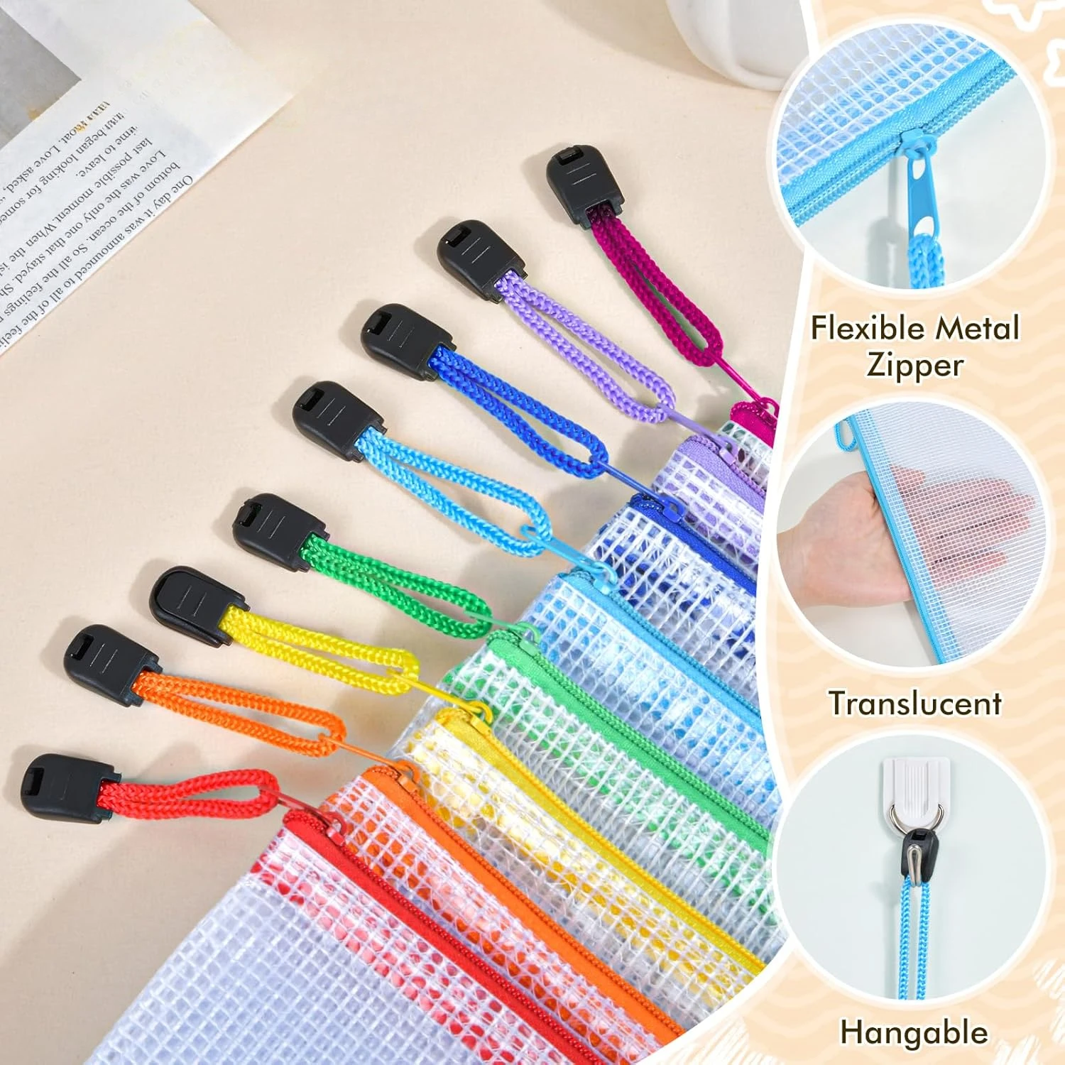 

High-Quality Transparent Mesh A4 Zipper File Bags - Large Capacity Durable Document Organizers, Suitable for School, Office,