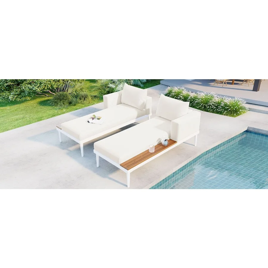 

TOPMAX Modern Outdoor Daybed Patio Metal Daybed with Wood Topped Side Spaces for Drinks 2 in 1 Padded Chaise Lounges for Poolsi