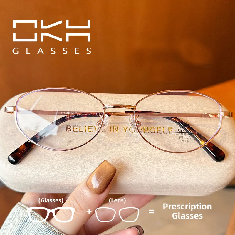 

OKH Luxury Style Titanium Alloy Small Oval Frame Myopia Glasses for Men and Women Prescription Eyeglasses Reading