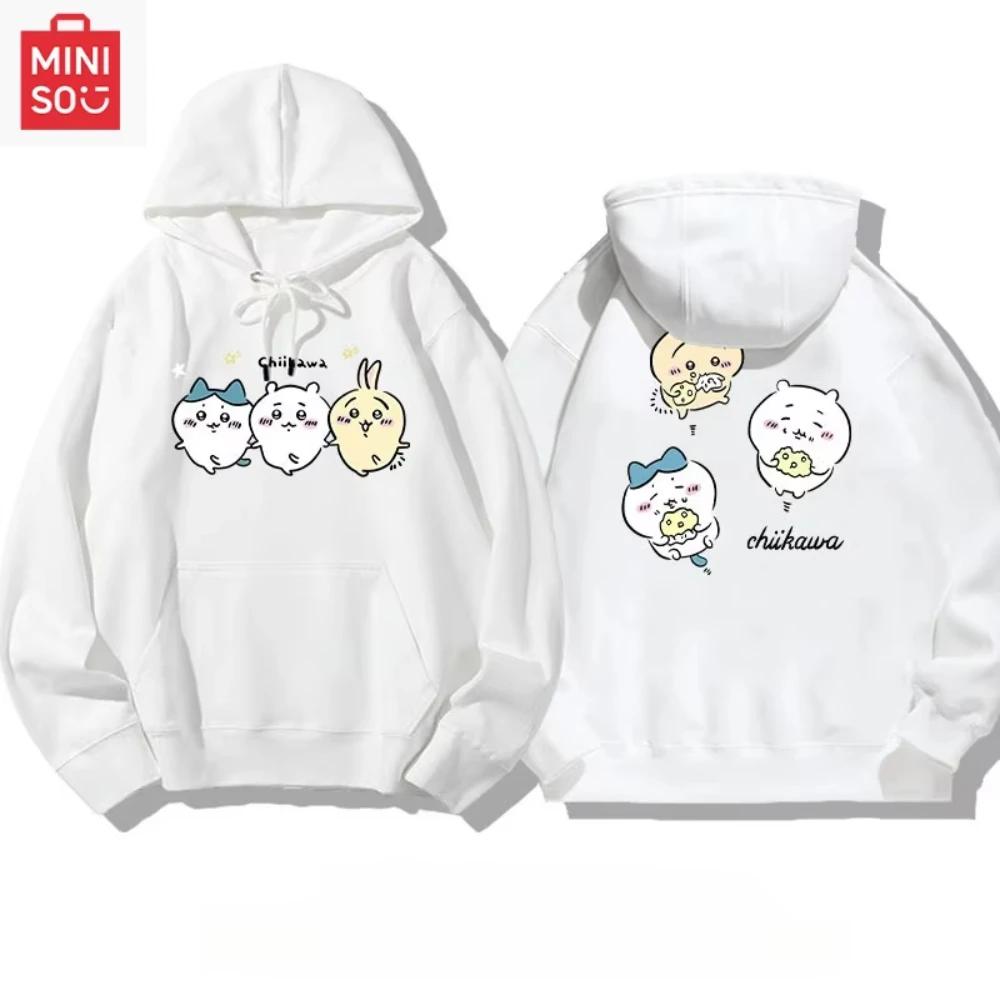 MINISO Collaboration Chiikawa مطبوعة للرجال والنساء هوديي كبير الحجم فضفاض كارتوني متعدد الوظائف فتاة عادية ولطيفة #2