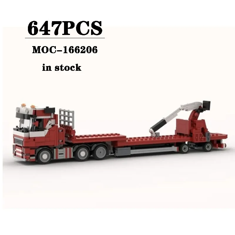 New Building Blocks MOC-166206 Crane Truck Trailer Construction Model Ornament 647PCS Children's Birthday Gifts Christmas Toys