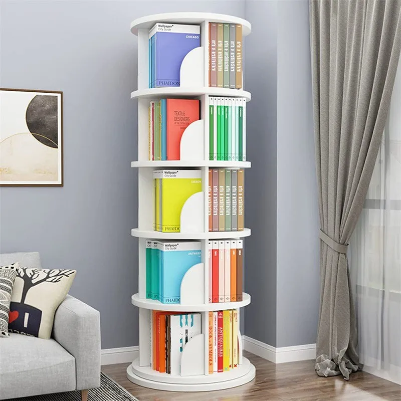 

Home High Density Bookcase Modern 5 Tier 360 Rotating Bookcase