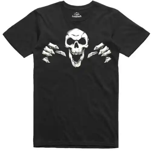 Horror Camiseta Hombre Calavera Risa Esqueleto Gótico Corte Normal 100% Algodón