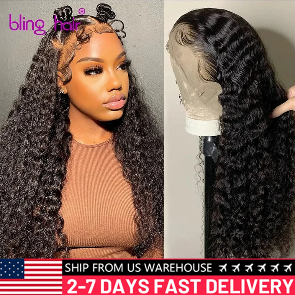 200 Density HD 13X6 Transparent Deep Water Wave Curly Human Hair Lace Frontal Wig 30 34 Inch 13X4 Lace Front Human Hair Wigs