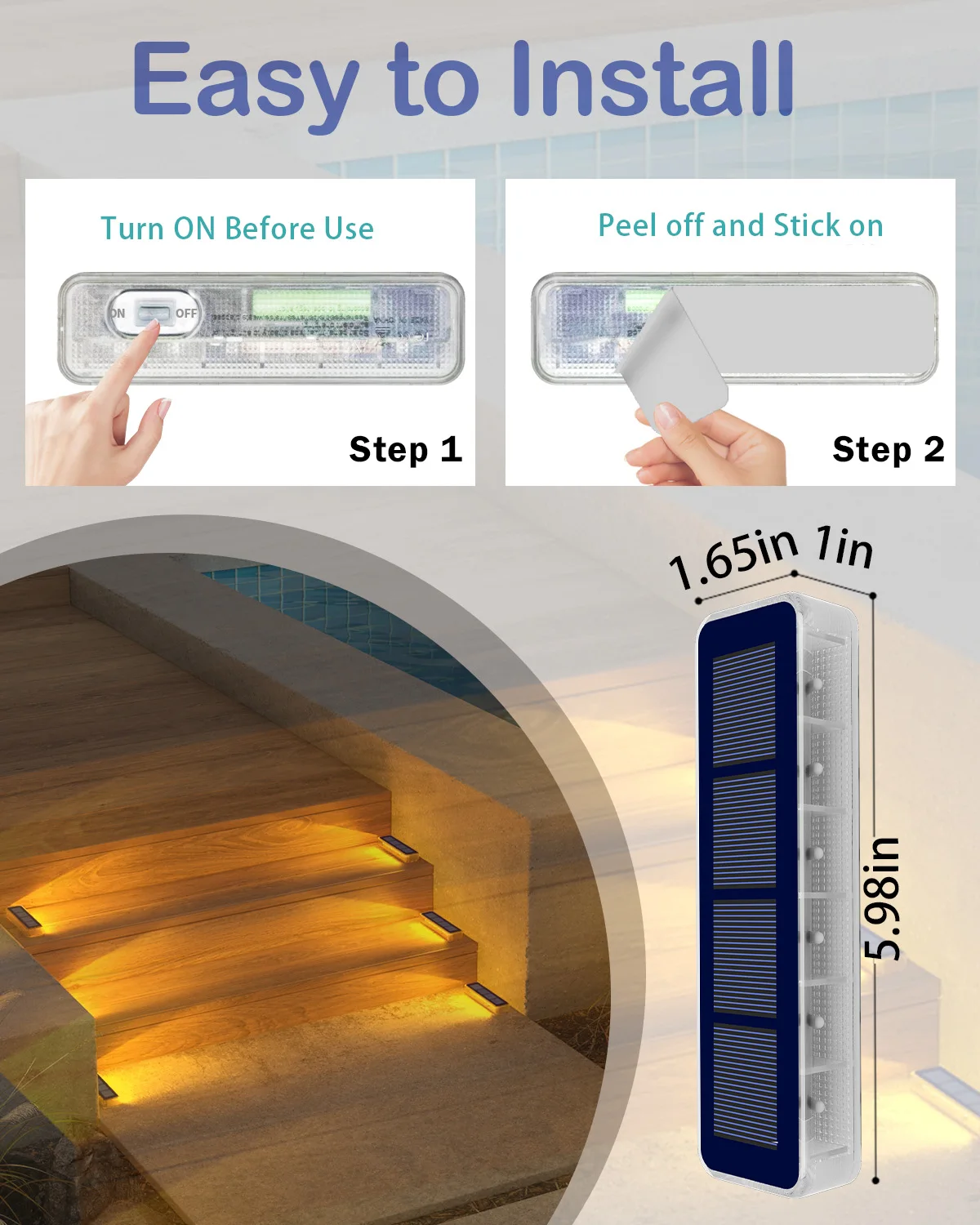     Luci da pavimento solari da 6 pezzi Illuminazione per scale a LED per esterni IP68 Lampade solari per esterni impermeabili per scale Scale Pathway