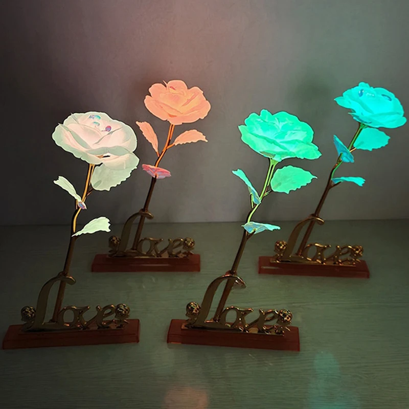 محاكاة زهرة الورد مع أضواء الفلورسنت ، ورود مطلية بالرقائق ، زهرة اصطناعية ، ديكور حفل زفاف ، هدية عيد الحب #2