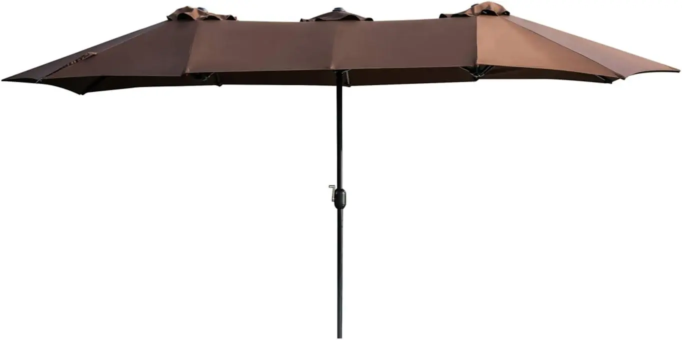 

HOME 15 Ft Double Sided Outdoor Umbrella Rectangular Large with Crank for Patio Shade Outside Deck or Pool, Brown