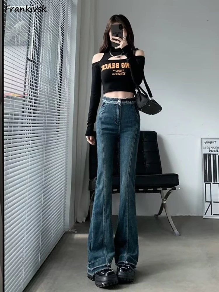 

Flare Jeans Women Korean Style Slim Elegant Streetwear High Waist All-match Vintage Harajuku Hotsweet Denim Trousers Spring New