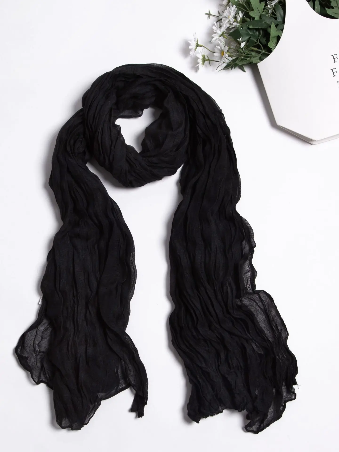 New Pleated Scarf Women Luxury Candy Color Cute Polyester Scarfs Thin Soft For Woman Headband Scarves