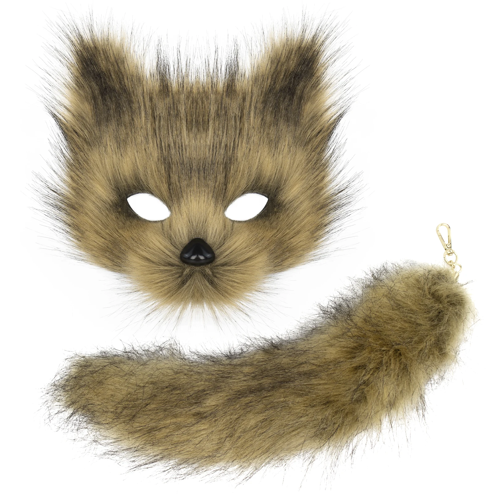 Pelzige Kunstpelz Fuchs Katze Masken Plüsch Schlüsselanhänger Tierschwanz Cosplay Party Kostüm Requisiten – Detail 4
