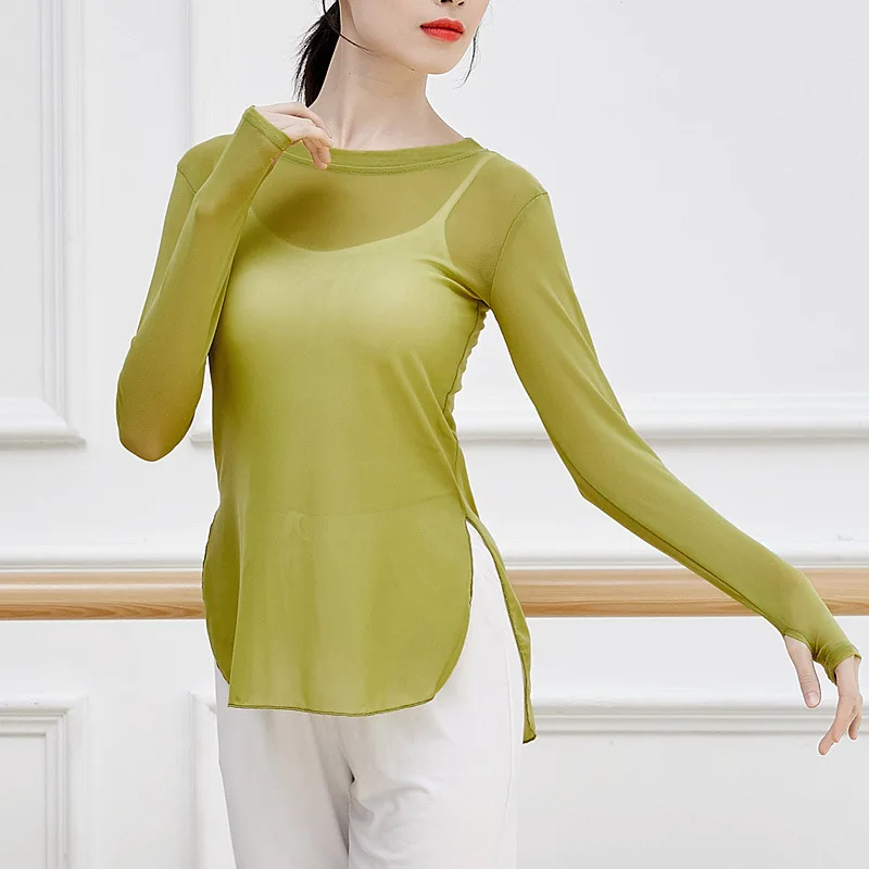 

Modern Classical Folk Dance Practice Suit Female Body Training Teacher Yoga Long Sleeve Mesh Cover Finger Top Adult