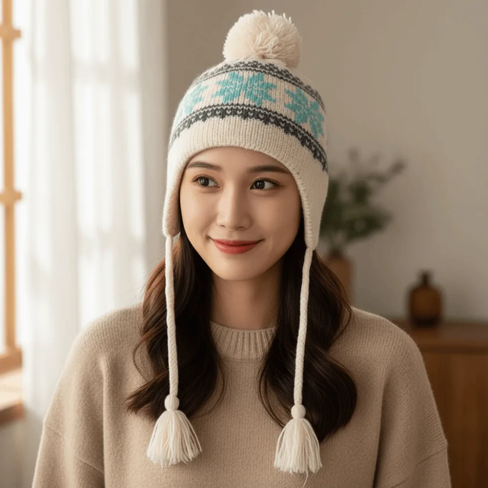 

Sweet Korean Style Knitted Pullover Hat Warm Vintage Jacquard Woolen Hat Wool Retro Beanies Cap Apparel Accessories
