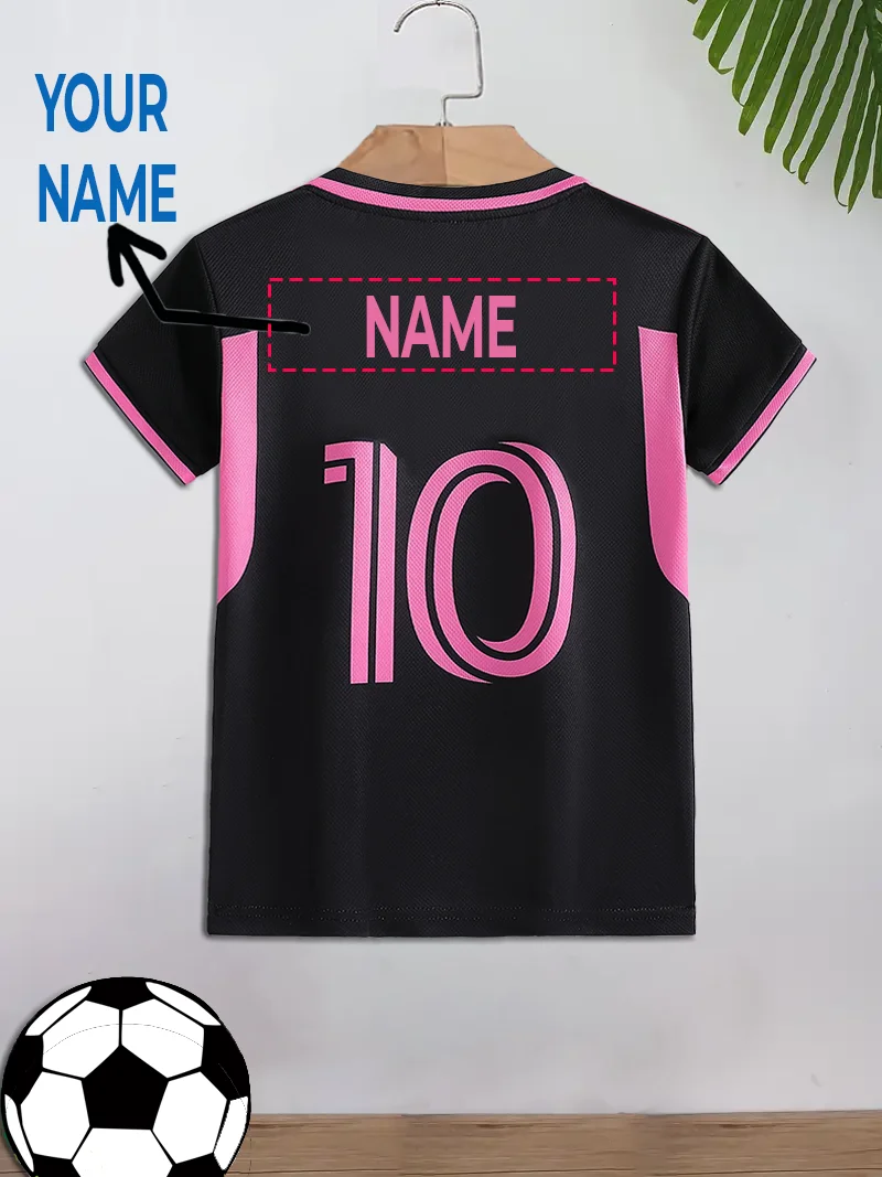 Kids' Casual Sports Football Top Fixed Number 10 Custom Name Suitable for Soccer Sports Daily Wear Children's T-Shirt