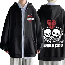 Sudadera con capucha con cremallera para hombre y mujer, chaqueta de gran tamaño con cremallera, abrigo gótico, Rock, gira mundial del Día Verde, banda Punk rara