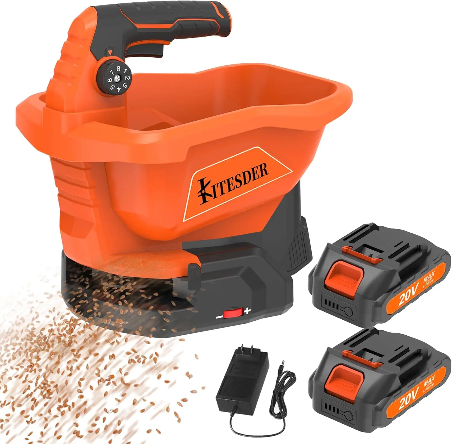 Battery Powered Seed Spreader, Lightweight Lawn Broadcast with 8 Settings & 6 Speeds for Grass, Fertilizer, Ice Melt