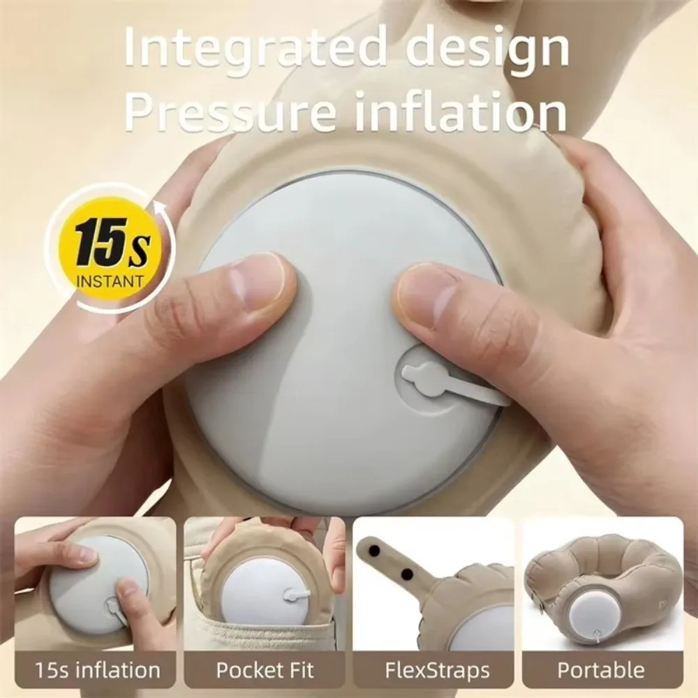 Portable Inflatable Travel Neck Pillow U-Shaped Adjustable Firmness Office Napping Pillow Support Pillow For Travel
