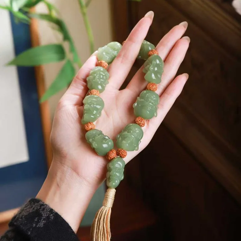 Natural Hetian Ruoqiang Huangkou Old Material Arhat Men'S Jade Handheld