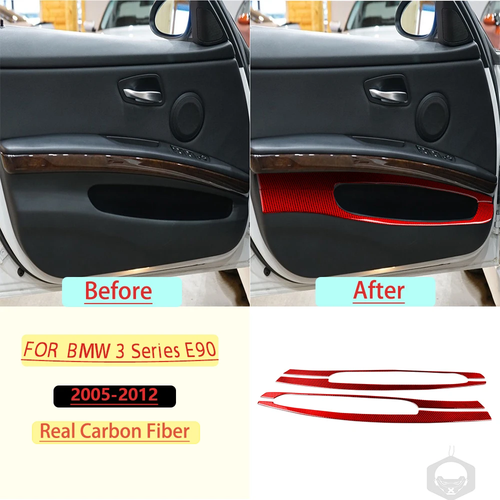 For BMW 3 Series E90 2005-2012 Car Front door storage Frame Trim Real Soft Carbon Fiber Interior Accessories Decoration Sticker