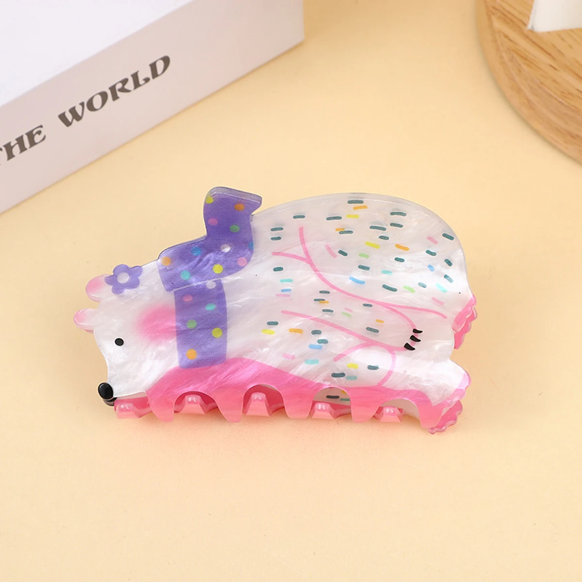 1pc Acrylic Cute Animal Flower Cloud Planet Hair Claw，Fashion Double-sided Print Medium Claw Clip