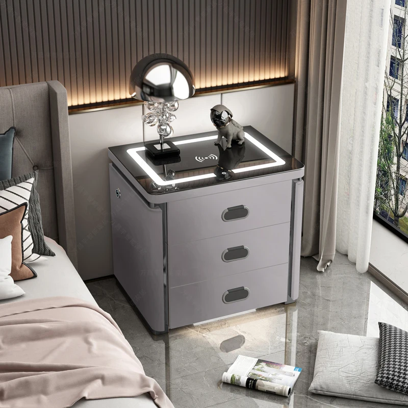 طاولة سرير ذكية على الطراز الحديث مع قفل بصمة الإصبع الخفيف وشحن لاسلكي لغرف نوم الفندق متعددة الوظائف #2