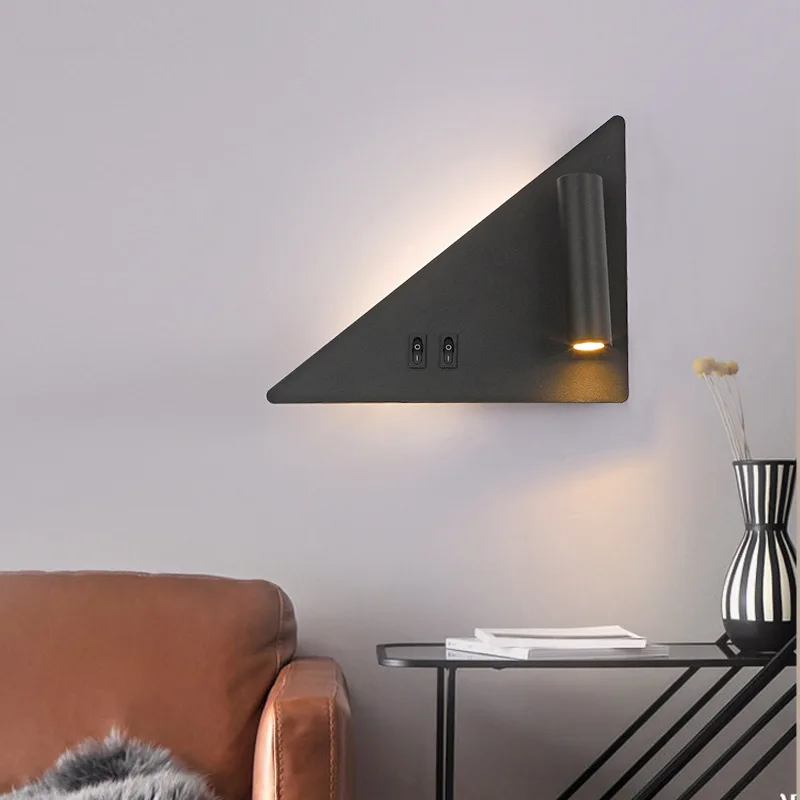 Modern Minimalist LED Wall Lamp Triangle Shape Rotatable Reading Wall Lights Angle Adjustable Bedroom Bedside Sconce for Home