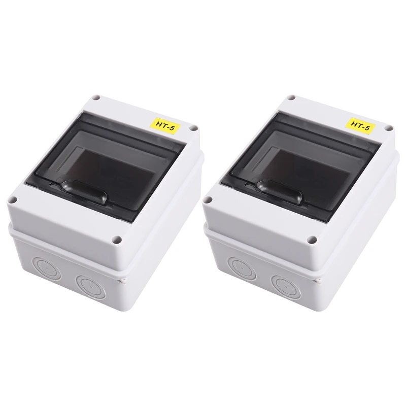 2PCS HT-5 Way IP65 Mcb Breaker Box Distribution Protection Box Power Electronic Din Rail Enclosure For Circuit Breaker