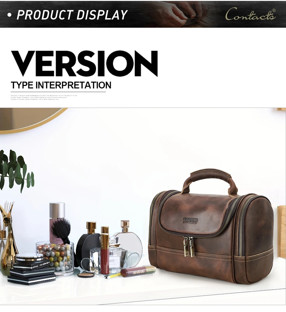 Männer Echtes Leder Reise Business Kulturbeutel Rasieren Tasche Frauen Retro Kosmetik Waschen Dusche Organizer Handtasche Große Kapazität – Detail 8