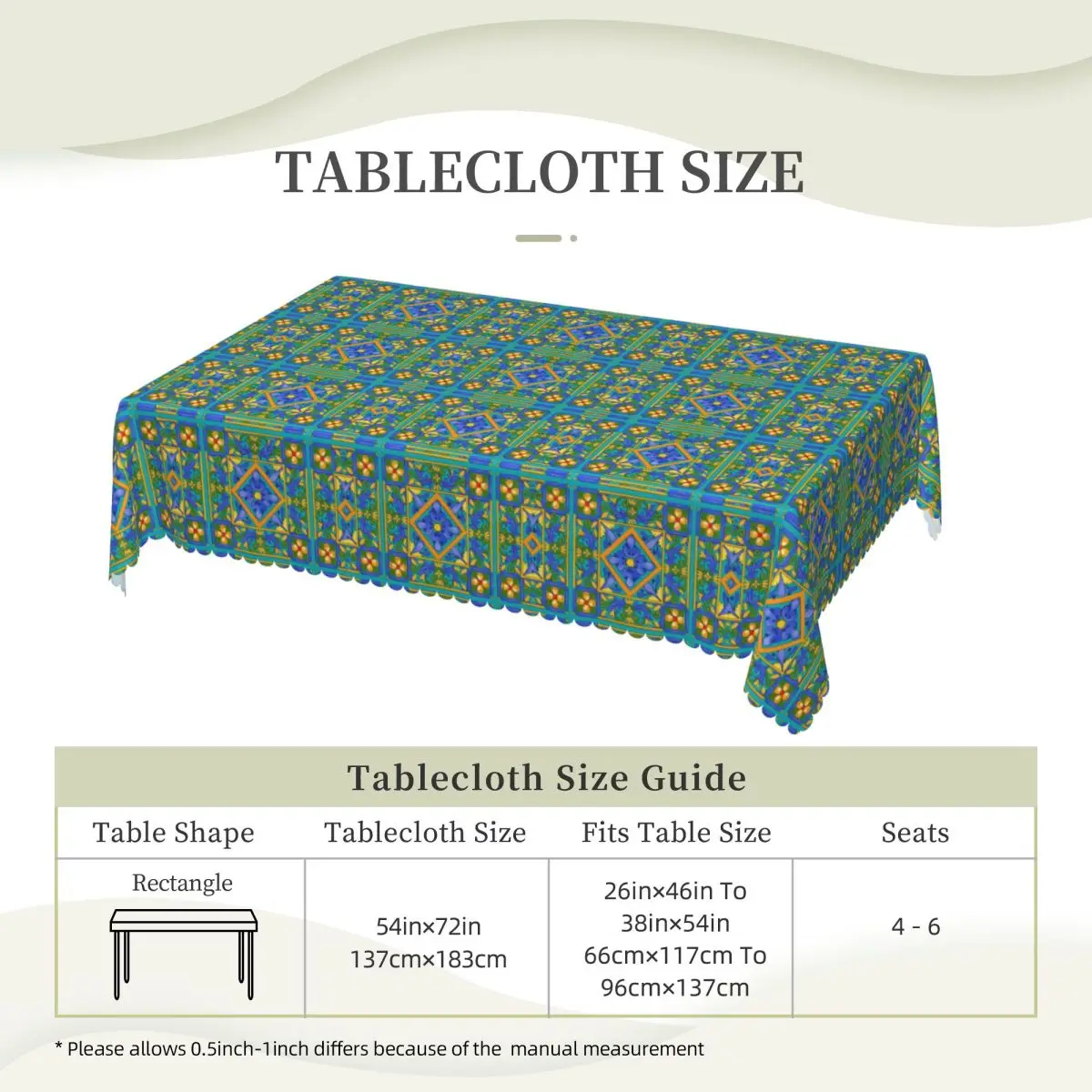 Summer ,Sicilian Tiles ,majolica,lemons ,Mediterranean Custom Rectangular Tablecloth Table Cover for Dining Events Table Cloth