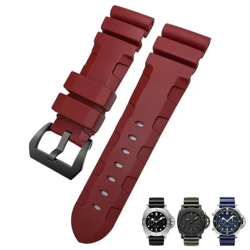 26mm 24mm Nature Rubber Watchband Fit for Panerai PAM Silicone Red Blue Watch Strap Waterproof Bracelets Tools