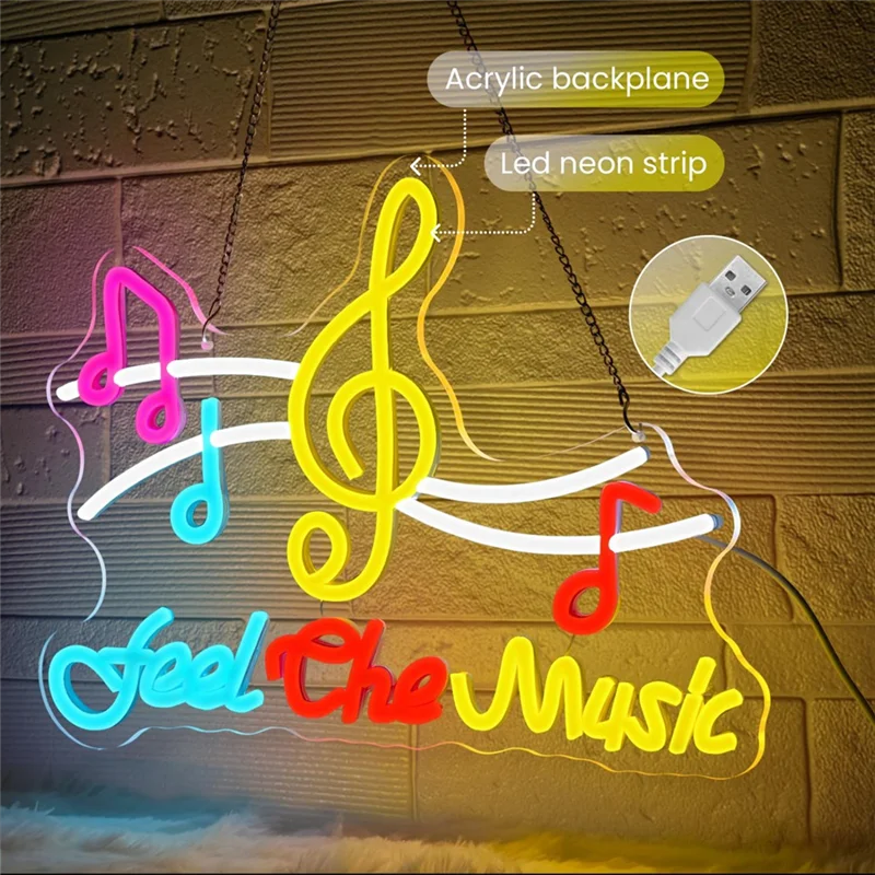 

Hot Sale-Neon Signs For Wall Decor, Musical Notes Neon Sign, Feel The Music Neon Sign, Light Up Your Music Classes