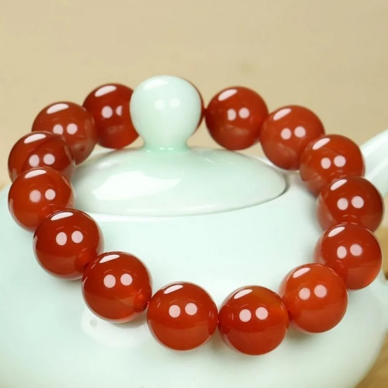 South Agate Bracelet Single Circle round Baoshan Sichuan Material Full of Meat Persimmon Red Jewelry Buddha Beads