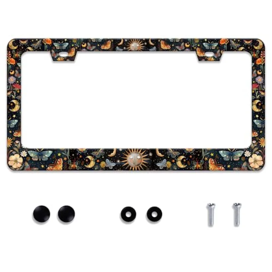 

Personalized Butterfly Moon Sun License Plate Frame Stainless Steel Accessory Beautiful License Plate Holder Funny Car Decorati